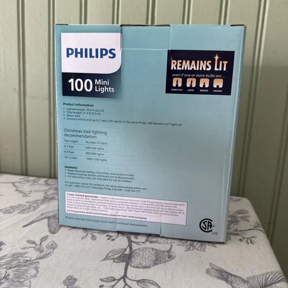 NEW PHILIPS Indoor/Outdoor 100 Count Clear Mini Remains Lit Lights 20.6 Ft